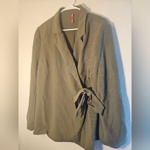 NWT SPANX Midnight Olive Green Carefree Crepe Wrap Blazer Jacket Size 2X
